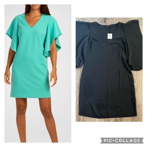 NWT Trina Turk Moore Flutter-Sleeve Crepe Dress Black Small - Picture 1 of 6